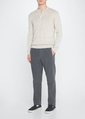 Men's Linen-Cotton Long Sleeve Henley Sweater
