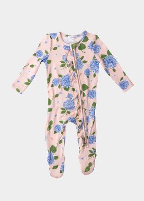 Girl's Hydrangea Ruffle Footie Pajamas, Size Newborn-18M