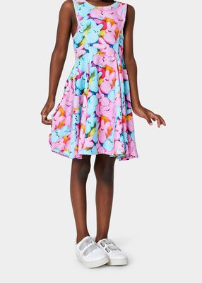 Girl's Marshmallow Bunny-Print Skater Dress, Size 4-6X