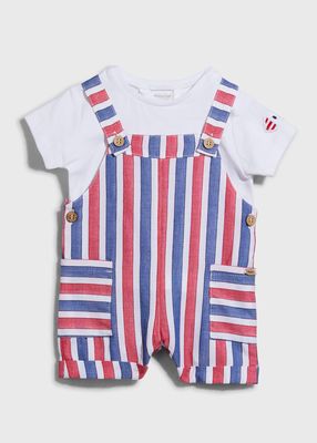 Boy's Stripe Shortall W/ T-Shirt Set, Size Newborn-18M