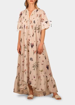 Temple Floral Pleated Bib High-Low Tunic