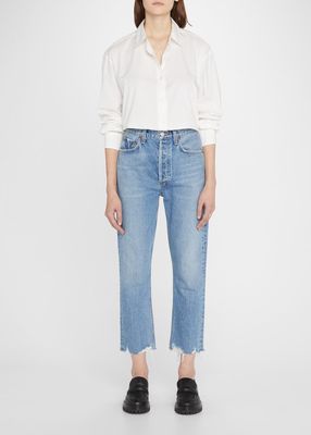 Riley Frayed-Hem Straight Crop Jeans