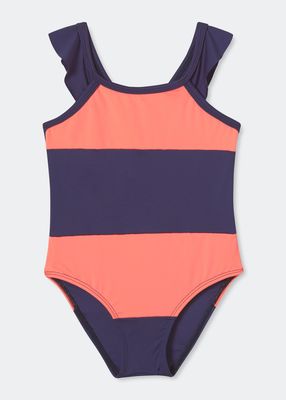 Girl's Mira Colorblock Ruffled One-Piece Swimsuit, Size XS-XL