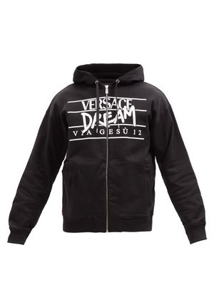 Versace - Logo-print Zipped Cotton Hooded Sweatshirt - Mens - Black