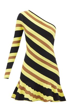 JW Anderson - Striped One-shoulder Rib-knitted Dress - Womens - Yellow Black