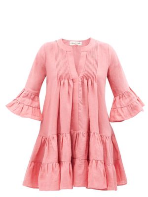 Casa Raki - Delfina Banded Organic-linen Voile Mini Dress - Womens - Pink