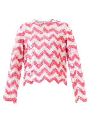 Ashish - Zigzag-sequinned Top - Womens - Pink Multi
