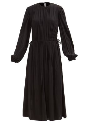 Another Tomorrow - Drawstring-waist Jersey Midi Dress - Womens - Black