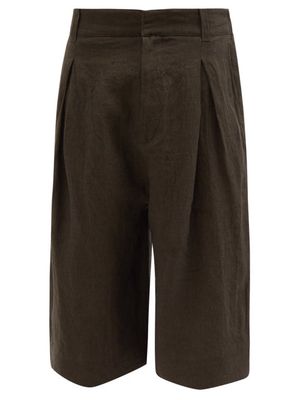 Toogood - Landscaper Linen Wide-leg Shorts - Mens - Dark Green