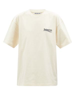 Balenciaga - Campaign Logo-embroidered Cotton-jersey T-shirt - Womens - Cream Multi
