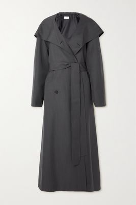 The Row - Augusta Belted Hooded Double-breasted Wool And Mohair-blend Coat - Gray
