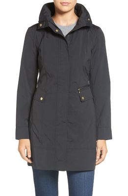 Cole Haan Signature Back Bow Packable Hooded Raincoat in Black