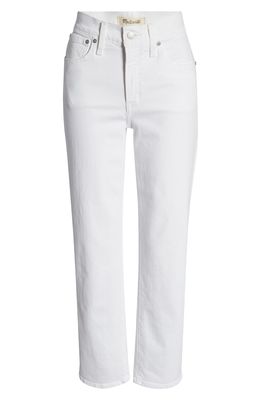 Madewell Women's The Mid Rise Perfect Raw Hem Straight Leg Jeans in Tile White