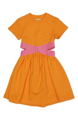 Fendi Kids' Crossed Cutout Waist Dress in Orange