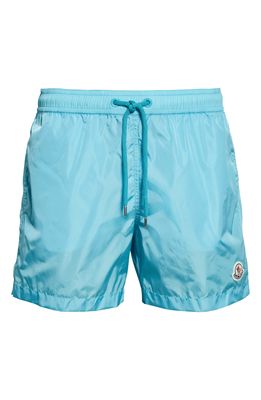 Moncler Logo Patch Swim Trunks in Teal