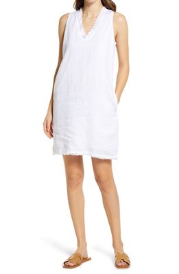 Tommy Bahama Two Palms Ruffle V-Neck Linen A-Line Dress in White