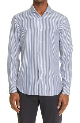 Boglioli Pinstripe Button-Up Oxford Shirt in 0791 - White/Blue