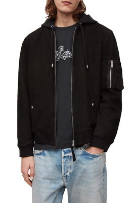 AllSaints Izaka Leather Bomber Jacket in Black