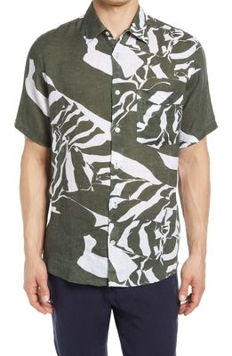 NN07 Men's Errico Slim Fit Print Short Sleeve Linen Button-Up Shirt in Green Print