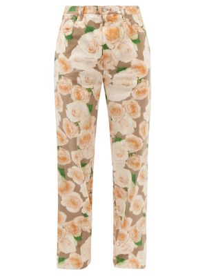 Acne Studios - Plement Rose-print Cotton-twill Bootcut Trousers - Mens - Orange Multi