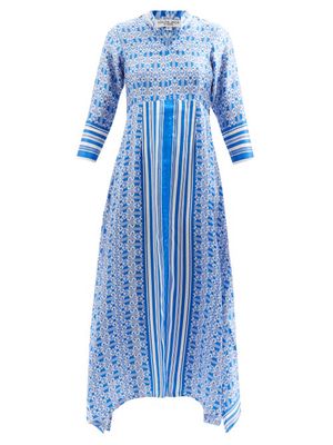 Lolita Jaca - Alicia Striped Silk-satin Dress - Womens - Blue Print
