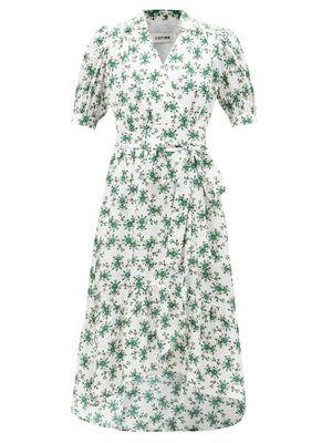 Cefinn - Lola Dipped-hem Floral-print Twill Wrap Dress - Womens - Green