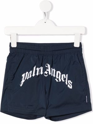 Palm Angels Kids logo-print swim shorts - Blue