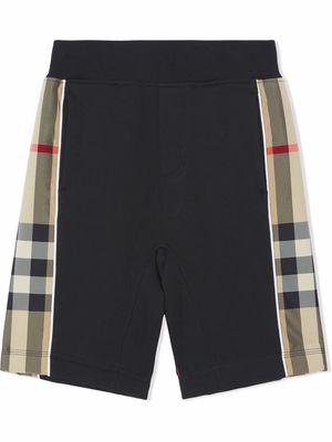 Burberry Kids check-panel cotton shorts - Black