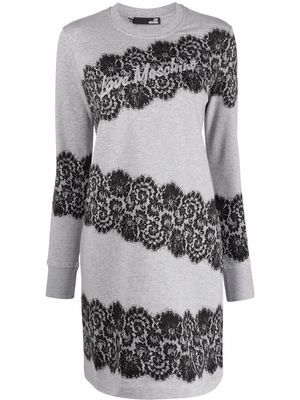 Love Moschino lace print sweatshirt dress - Grey