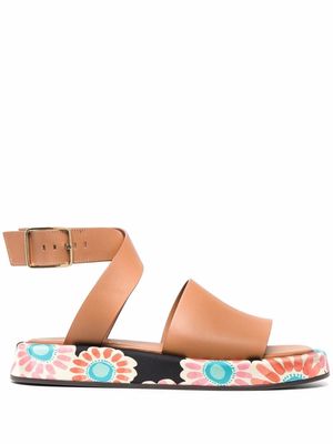 La DoubleJ daisy-print chunky-sole sandals - Brown