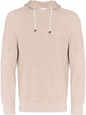 Brunello Cucinelli rib-knit cotton hoodie - Neutrals