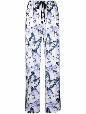 Ermanno Ermanno butterfly-print high-waisted trousers - White