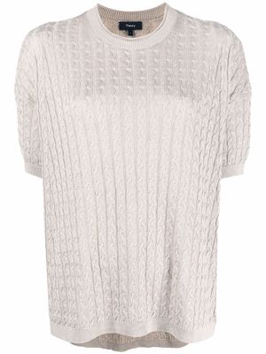 Theory cable-knit short-sleeved jumper - Neutrals