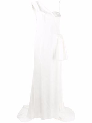 Parlor asymmetric draped gown - White