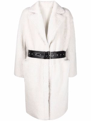 Common Leisure shearling belted midi coat - Neutrals