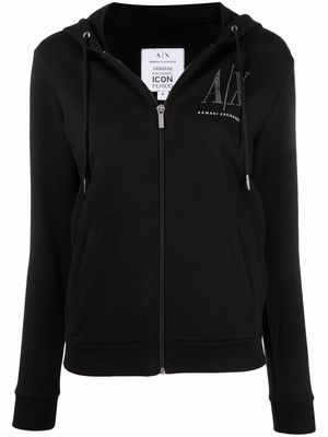 Armani Exchange rhinestone-logo zip-up hoodie - Black