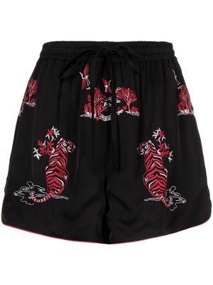Self-Portrait embroidered flared shorts - Black