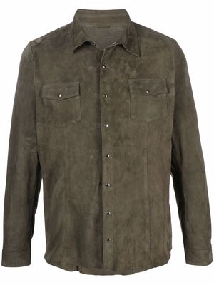 D'aniello suede-leather long-sleeve shirt - Green