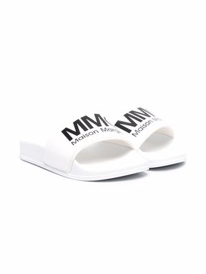 MM6 Maison Margiela Kids logo-print open-toe slides - White