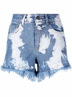BARROW fringed distressed-finish denim shorts - Blue