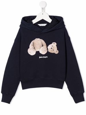 Palm Angels Kids Teddy Bear logo cotton hoodie - Blue