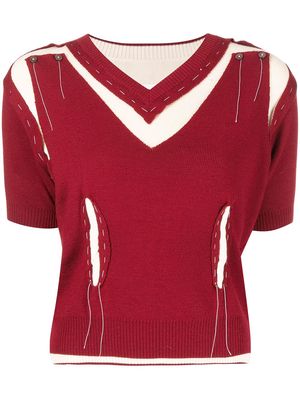 Maison Martin Margiela Pre-Owned deconstructed V-neck knitted top - Red