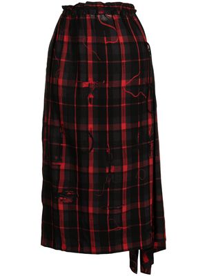 Y's asymmetric plaid-print midi skirt - Black