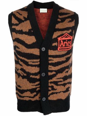 Aries tiger-print sleeveless cardigan - Brown