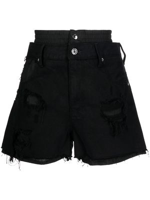 RtA distressed double-waistband denim shorts - Black