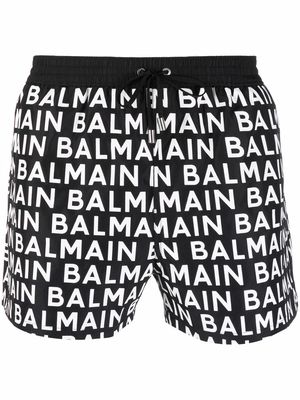 Balmain all-over logo-print swim shorts - Black