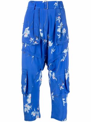 Nº21 floral-print cropped silk trousers - Blue