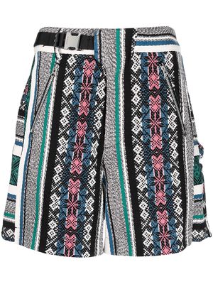 sacai geometric-jacquard cotton shorts - Black