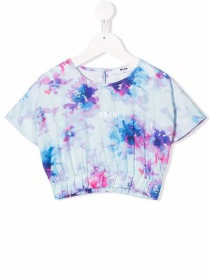 MSGM Kids tie dye-print short-sleeved T-shirt - Blue