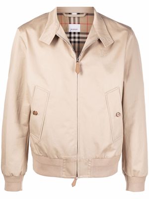Burberry embroidered TB zipped bomber jacket - Neutrals